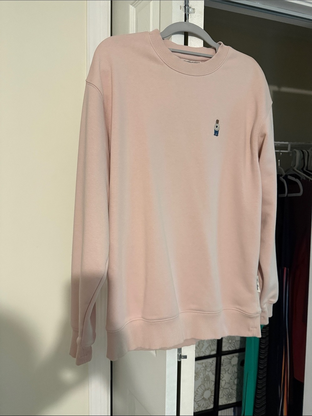 Steve bear Pale Pink Crewneck Sweater with Subtle Embroidered Detail